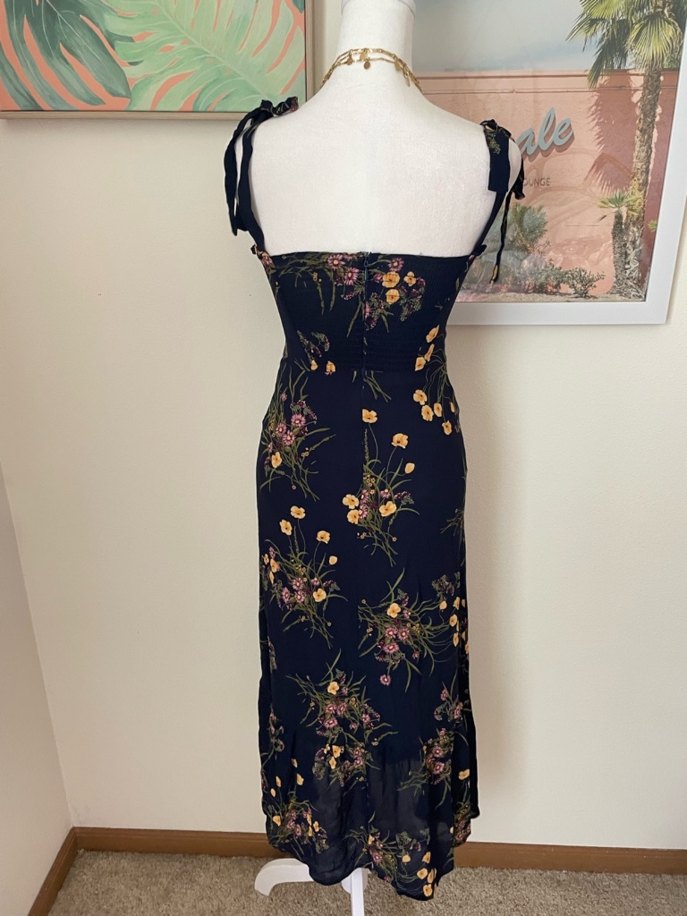 Reformation Black Floral Midi Dress with Yellow and Pink Accents - Picture 5 of 5